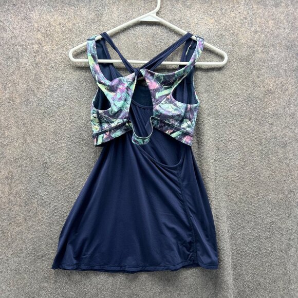 Lululemon Tank Top Women 8 Navy Multi Floral Athletic Tennis Crossback - Picture 2 of 9